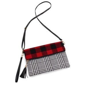 NWT LIB NEW YORK Plaid Fold Over Crossbody Clutch Bag With Wristlet